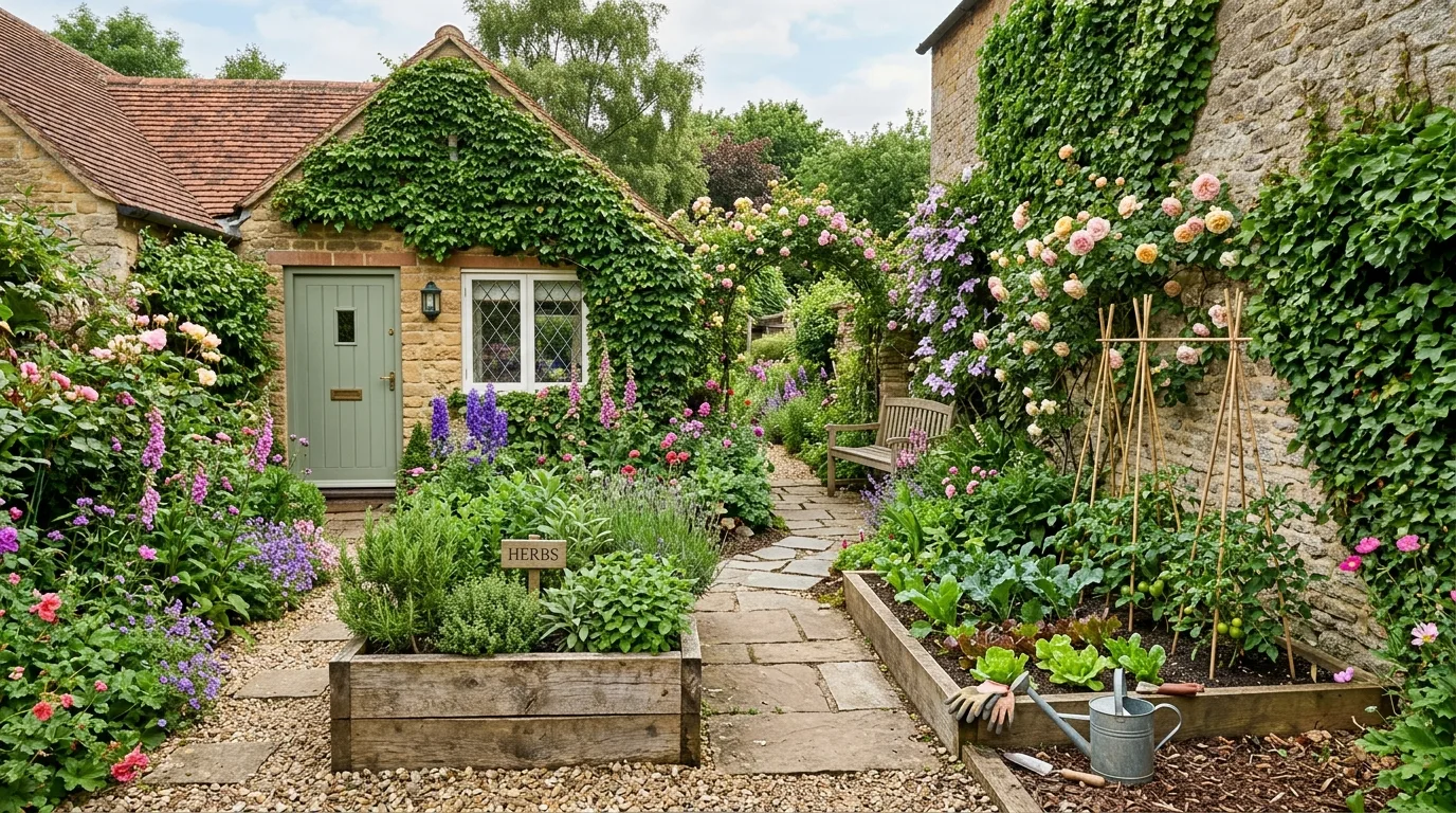 Cottage Garden With Herbs and Vegetables